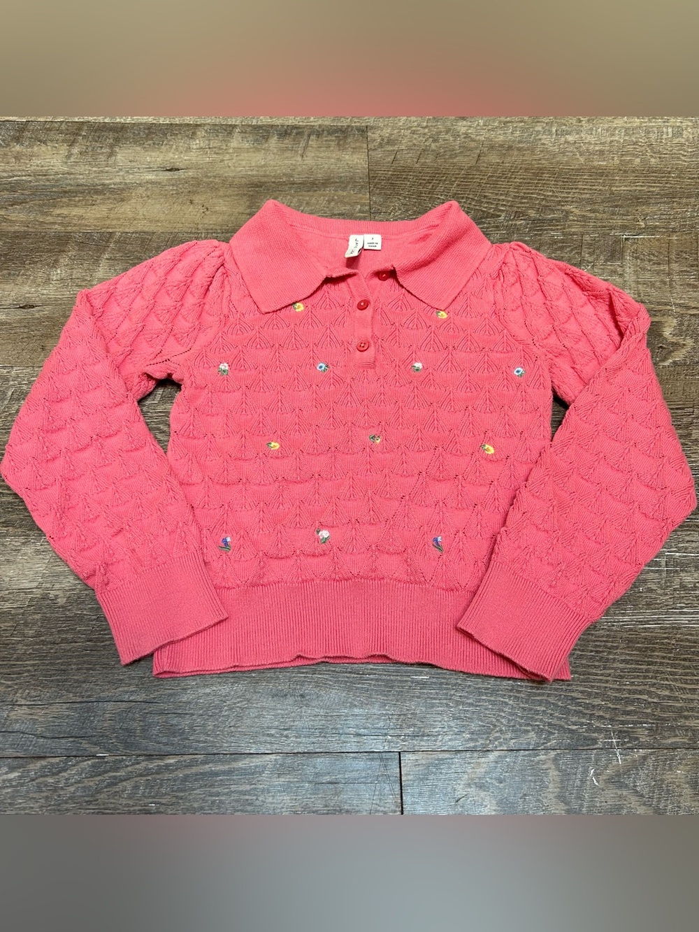Janie and Jack Coral Pink Knit Polo Sweater with Sequin Accents